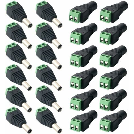 Green Mobility-24Pcs Professionnel DC Connecteur Plug, Barrel 12V DC Power Jack Connecteur Adaptateur, 12 Paires 2 Broches Mâle Prise & Femelle Jack Kit, pour CCTV Caméra LED Bande (5.5 X 2.1mm)