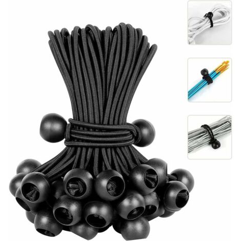 Green Mobility-25 Pcs Tendeur Elastique Noir, Tendeur de Bache, Tendeur Elastique Boule pour Tentes, Bâches, Affiches, Camping, Tendeur en Caoutchouc 20CM