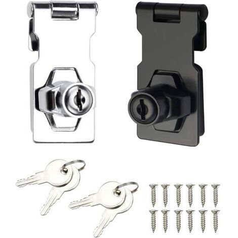 Green Mobility-2PCS Cadenas Loquet De Porte En Acier Inoxydable Moraillon Cadenas Verrou Porte Chambre Hasp Fermoir Verrou De Porte De Portail Verrou Pour Portes Armoire Tiroir Placard- Argent & Noir 