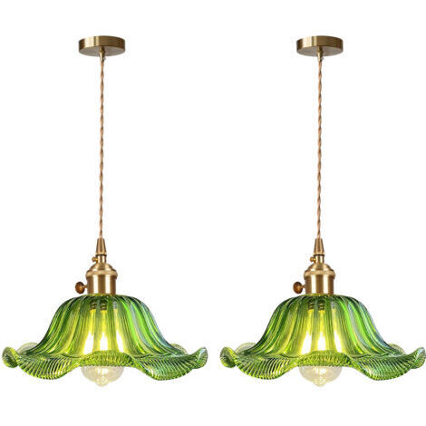 Green Mobility-2PCS Plafonnier D'Intérieur Vintage Suspension Luminaire En Verre Lustre Rétro Suspension Moderne Vert