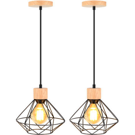 Green Mobility-(2PCS) Plafonniers Modernes Cage En Métal Luminaires Suspendus D'Intérieur E27 Noir Lustre Rétro Pour Chambre À Coucher, Couloir, Salon