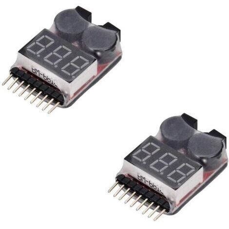 Green Mobility-2PCS RC Lipo batterie moniteur alarme testeur Checker basse tension alarme buzzer avec indicateur LED pour 1-8 S Lipo LiFe LiMn batterie Li-ion