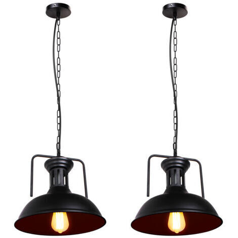 Green Mobility-(2PCS)Ø330MM Lampe À Suspension En Métal Noir Lampe À Suspension Nostalgique Vintage Plafonnier D'Intérieur Rétro