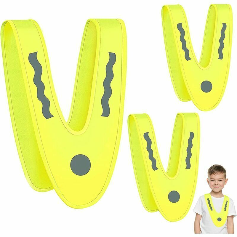 Green Mobility-3 Pièces Gilet de Sécurité Enfant,SL.GT Gilet Jaune Réfléchissant,Gilet Enfant en Forme de Triangle,Gilet D'avertissement pour Garçons