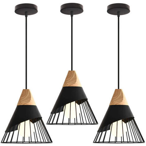 Green Mobility-3PCS Lampe À Suspension Rétro Suspension Luminaire E27 En Forme De Cage En Métal Suspension Lustre Vintage Plafonnier D'Intérieur Noir