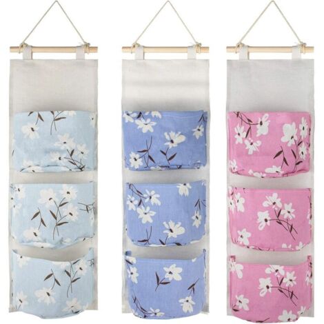 Green Mobility-3Pcs Sac de Rangement Suspendu, Étagère Mural en Tissu Panier Pochette de Rangement avec 3 Poches, Sacs Organisateur pour Chambre Salle de Bain Cuisine (A)