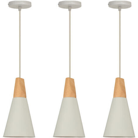 Green Mobility-3X Suspension Luminaire Moderne Blanc, Abat-Jour En Métal Et Bois, Suspension Lustre Nordique Rétro, Ampoule Non Incluse