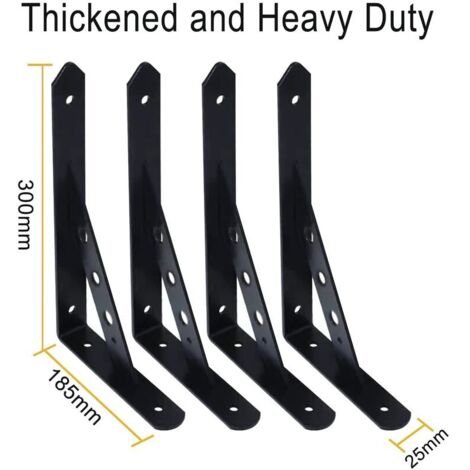 Green Mobility-4 Packs equerre etagere murale,300mm equerre metal charge lourde,Noir support etagere murale de Triangulaires,equerre fixation murale de 90 Degrés,équerre étagère Industrielle Pour Cuis
