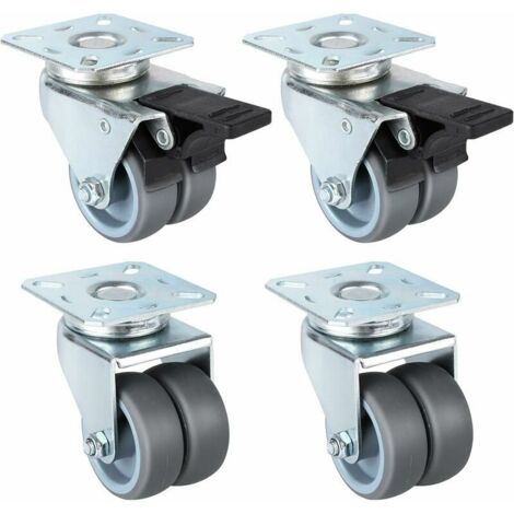 Green Mobility-4 PCS Double Roulettes Transports 50 mm,2 PCS Roulettes Pivotantes, 2 PCS Roulettes Pivotantes avec Frein, Capacité de Charge 400 kg