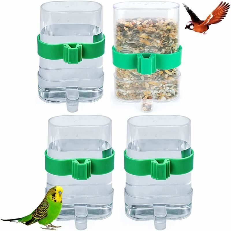 Green Mobility-4 Pièces Distributeur d'animaux de Compagnie Automatique Distributeur d'eau Plastique Transparent Abreuvoir À Oiseaux Automatique