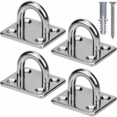 Green Mobility-4 Pièces Plaque à œillets en Acier Inoxydable, 5mm Plaque à œillets avec Vis et Épingles en Plastique, pour Yoga, Sangle D'entraînement, Balançoire, Hamac