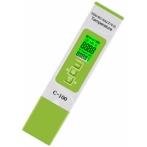 Green Mobility-5 En 1 Tds / Ce / Sel / S.G. / Temperature Testeur Moniteur Qualite Numerique Eau Pour Piscines Eau Potable Aquariums Avec RetroEclairage