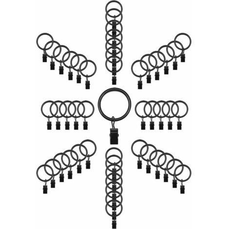 Green Mobility-50 Pièces Anneaux de Rideau Anneaux à Clip Diamètre Intérieur 32mm Diamètre Extérieur 39mm Crochets de Processus de Placage (Noir)