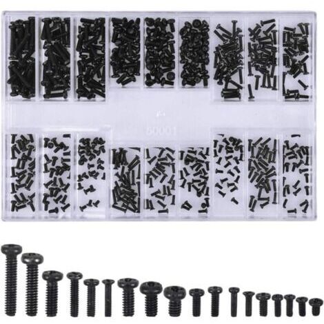 Green Mobility-500 Pièces Kit de Vis, Vis à Tête Fraisée, Vis Micro de Kits D'outils de Réparation pour la réparation Ordinateur, Eyewear, montre, bijoux, facile à porter, M1.2 M1.4 M2, Noir