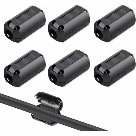 Green Mobility-6Pcs Noir Ferrite Anneau Noyau, Noyau de Ferrite à Clipser, RFI EMI Noise Suppressor Clip de Câble, Anti-Interférence Haute fréquence Filtre (13mm Intérieur Diamètre)