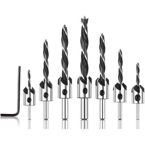 Green Mobility-7pcs Mèche à Bois Hélicodale Fraise Bois Foret Conique en HSS Acier à Haute Vitesse à Bois Aésoir Chanfreinage Outil 3 4 5 6 7 8 10mm Avec Clé Hexagonale