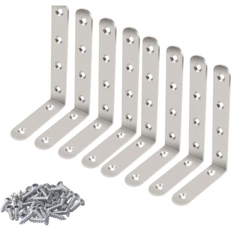 Green Mobility-8 Pcs Equerre Metal Fixation, Support pour Tablette en Verre Support de Coin, Forme en L Support pour Angle, Renfort d'angle de 125mm x 75mm x 20mm Avec 48 vis et 16 Ancres