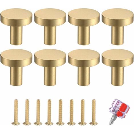 Green Mobility-8 Pièces Boutons de Porte, Laiton Rond Monotrou Poignée, Vintage Poignées Boutons de Meuble, pour Commode, Armoire, Meuble, Porte Placard, avec Vis Assorties et Tournevis - 20 20 mm/ Or