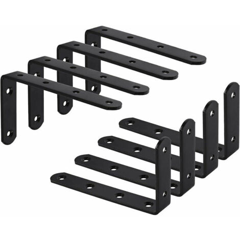 Green Mobility-8Pcs Equerre Étagère Murale Support Étagère Mural Support en forme de L Équerre de Fixation pour Étagère Déco Cuisine Chambre Meubles Suspendus Placard 125 75 3mm Noir Fer