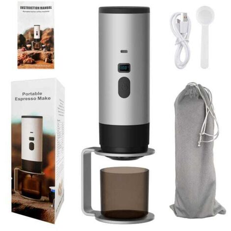 Green Mobility-afetière portable 3 en 1, cafetière expresso 72 W, rechargeable, pour le bureau et le camping, réservoir d'eau de 90 ml, avec support, gris
