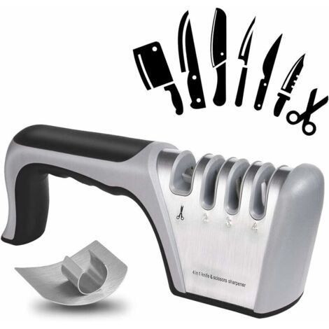 Green Mobility-Aiguiseur Couteaux Professionnel, Affûteur de Couteaux Manuel à 4 in 1, Taille-Crayon avec Base Antidérapante pour Couteaux, Couteau de Cuisine, ux (Comprend 1  Protecteur de Doigt)