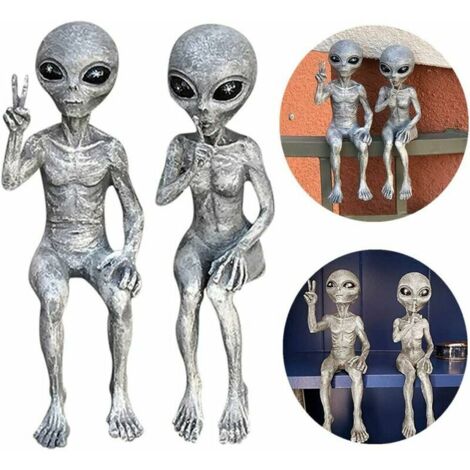 Green Mobility-Alien Statuette,Lot de 2 Statues D'alien de l'espace,Extra Terrestre Statue,Figurine de Jardin,Sculpture en Resine pour Bureau à la Maison Jardin Patio Cour Pelouse