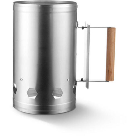 Green Mobility-Allume-cheminée pour barbecue avec manche en bois, argenté, env. 17 x 27 x 27 cm (manche en bois, argenté)
