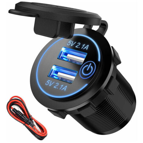 Green Mobility-Allume Cigare USB, Double Prise USB 4.8A 12V, Prise USB étanche 5V/2.4A Prise de Charge Voiture avec indicateur LED pour véhicules 12V/24V, Camion Caravane Marine, Moto Bateau