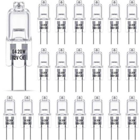 Green Mobility-Ampoule Halogene G4 12V 20W, Ampoule G4, Ampoule Halogène Dimmable G4, 2800K blanc chaud,Pas de Scintillement, Base G4 BI-pin Capsule Transparente pour Lustres en Cristal, 20 Pièces