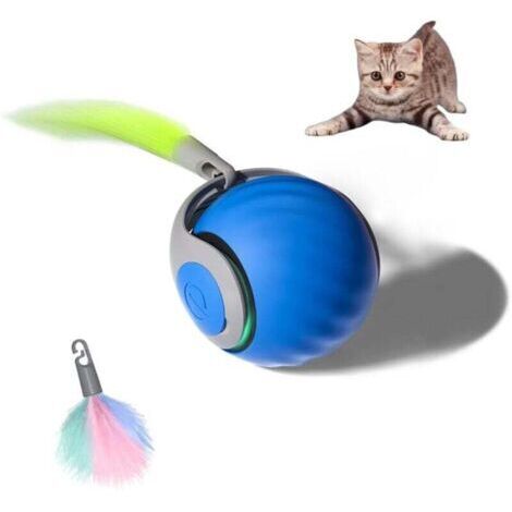 Green Mobility-Balle Interactive pour Chien et Chat avec Queue Duveteuse Roulante 360° Jouet Intelligent Bleu