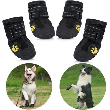 Green Mobility-Bottes pour chien de protection, Lot de 4 étanche Chaussures de chien pour chiens de taille moyenne et grande - Noir(5)