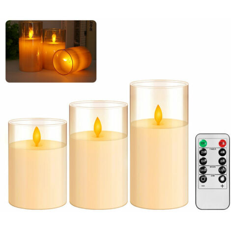 Green Mobility-Bougie électronique LED 3pcs Simulation de lumière jaune chaud Bougie cylindrique ambrée Version télécommande 10 touches (bougie sans piles, télécommande avec piles intégrées)