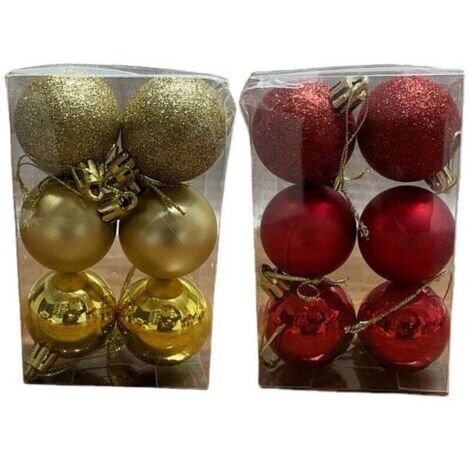 Green Mobility-Boules de Noël , 12 décorations pour sapin de Noël, boules rouges et dorées, décorations avec ficelle de suspension, idéales pour les décorations de Noël.
