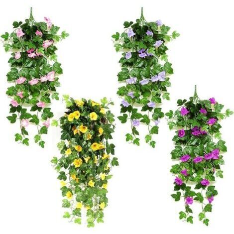 Green Mobility-Bouquet de 4 fleurs artificielles, plante artificielle pour intérieur et extérieur, guirlande en plastique, faux lierre, décoration végétale retombante pour mariage, balcon, mur, jardin