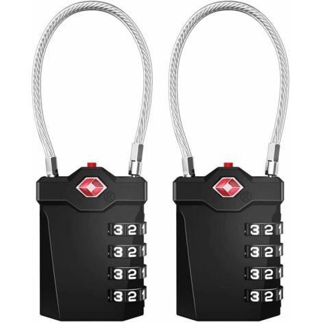 Green Mobility-Cadenas de valise, cadenas à combinaison TSA à 4 chiffres avec alarme d'ouverture, cadenas de câble de salle de sport (2 pièces, noir)