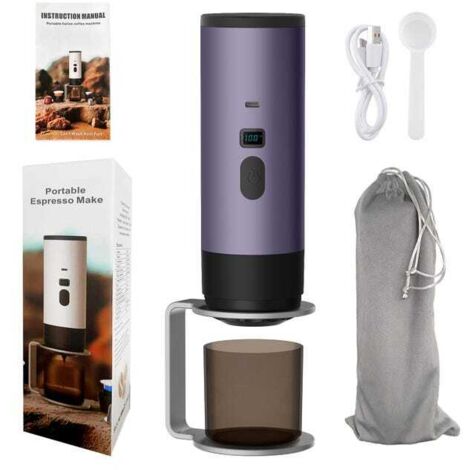 Green Mobility-Cafetière électrique portable 3 en 1, moulin à café à capsules 72 W, cafetière de voyage avec réservoir d'eau de 90 ml et support, violet