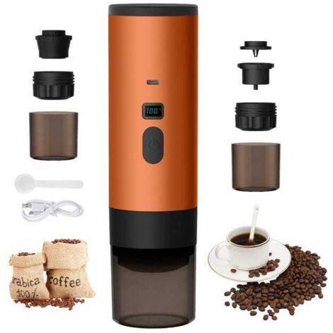 Green Mobility-Cafetière portable 3 en 1, cafetière expresso 72 W, rechargeable, pour le bureau et le camping, réservoir d'eau de 90 ml, orange