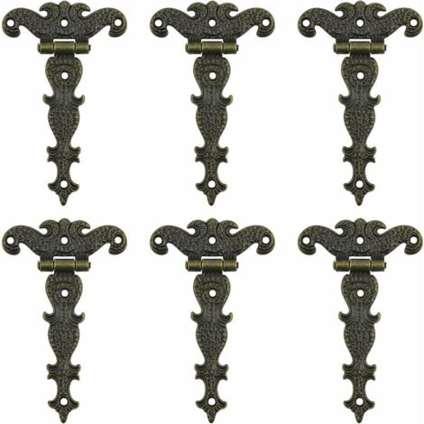Green Mobility-Charnière pour meuble,Charnières antiques, 6 charnières décoratives en bronze pour portes d'armoire, boîte à bijoux