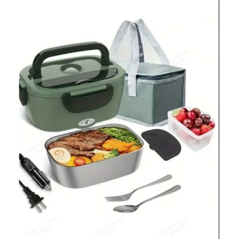 Green Mobility-Chauffe-plats électrique pour voiture et bureau à domicile, boîte à lunch électrique en acier inoxydable pour les voyages en voiture, chauffe-plats électrique de 1,5 L avec pot et
