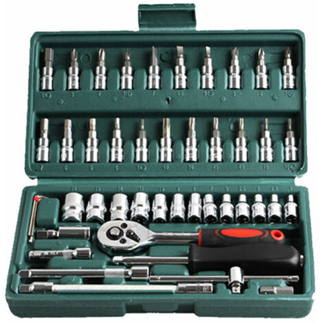 Green Mobility-Coffret de 46 outils à cliquet et douilles pour la réparation de voitures,vélos et motos boîte verte