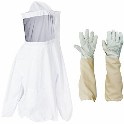 Green Mobility-Combinaison d'Apiculture pour le Corps Vêtements à Capuchon avec Voile Manteau de Protection pour Apiculteurs Costume Apicole en Coton avec Chaperon Anti Guêpes Équipement