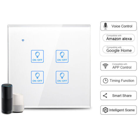 Green Mobility-Commutateur D'Eclairage Tactile Intelligent WiFi, Commande Vocale, Controle App, 4 Gang