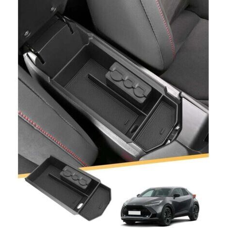 Green Mobility-Compatible avec Toyota C-HR II Hybride PHEV 2024 2025 2026 - CHR AX20 Boîte de rangement pour console centrale - Plateau d'accoudoir central - Boîte à gants - Noir