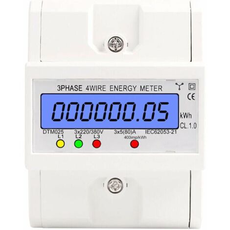 Green Mobility-Compteur d'énergie triphasé à 4 fils 220/380V 580A Consommation d'énergie Compteur kWh Installation sur rail DIN Compteur d'énergie électrique numérique avec écran LCD rétroéclairé