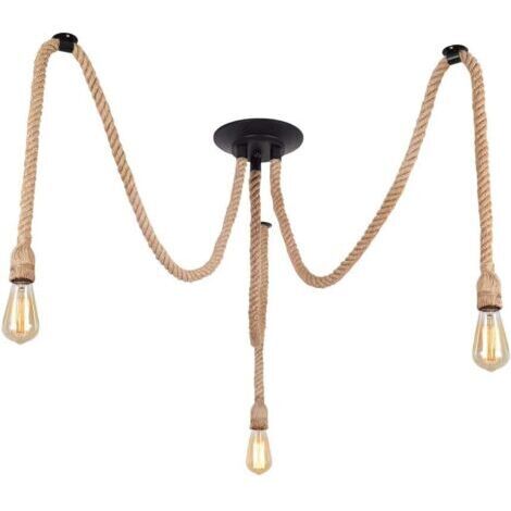 Green Mobility-Corde de chanvre bricolage rétro lustre industriel salon restaurant lampes suspendues/luminaire ampoule non incluse (3 têtes)
