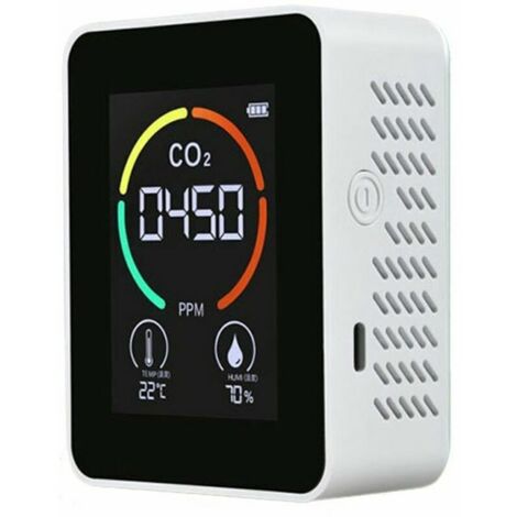 Green Mobility-Détecteur d'air Dioxyde de carbone Détecteur de CO2 Qualité de l'air Température Humidité Moniteur Blanc