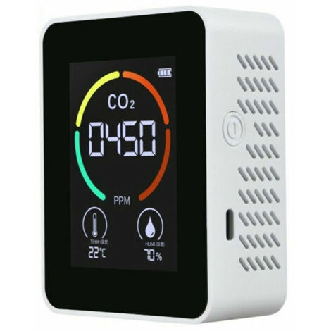 Green Mobility-Detecteur De Qualite De L'Air Intelligent Portable Accueil / Office / School Utilisez L'Affichage Numerique Multifonctionnel Co2 / Temperature / Humidite Monitor Analyseur De Gaz, Blanc
