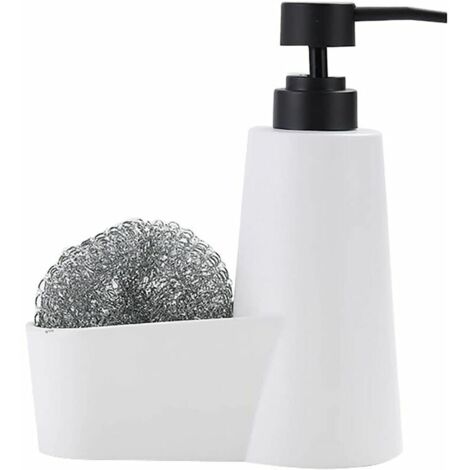 Green Mobility-Distributeur de savon liquide pour les mains avec pompe et porteéponge en laine d'acier pour évier(Blanc)