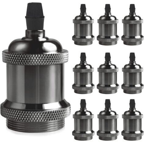 Green Mobility-Douille Solide Vintage E27, Douille En Aluminium Et Céramique, Adaptateur De Douille Pour Ampoule À Vis Edison, Lampe Murale, De Table, De Sol Ou De Plafond Diy,Pearl Black, Lot De 10