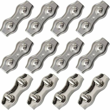 Green Mobility-Duplex Pinces En Acier Inoxydable Double Serre CâBles Inox Connecteur De Corde Pince Serre CâBles Duplex Pince M2 Pince De CâBle Pour CâBles De CâBles MéTalliques De 1.5mm, Argent 12 Pi